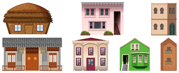 Free vector different designs of buildings on white background