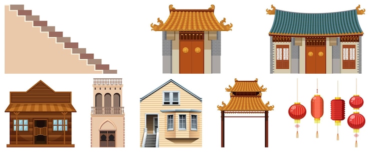 Free Vector different designs of buildings on white background