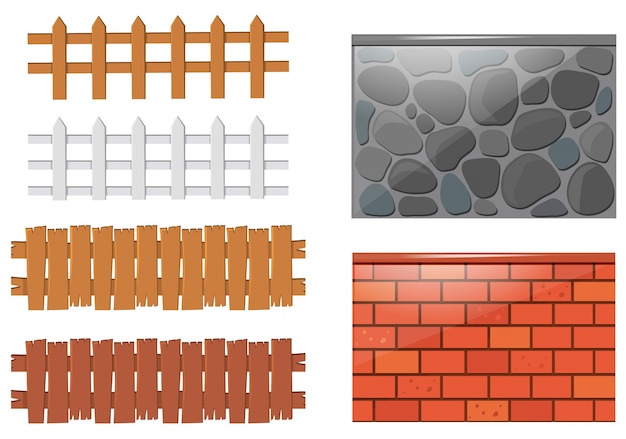 Бесплатное векторное изображение Различные конструкции заборов и стен