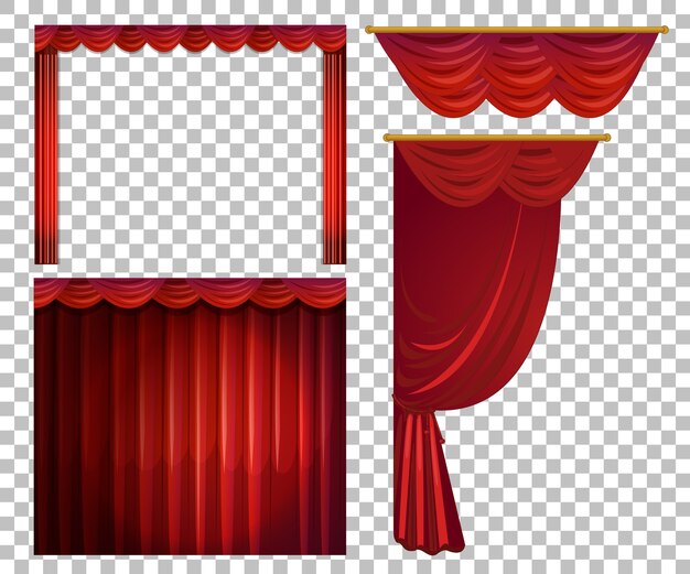分離された赤いカーテンのさまざまなデザイン