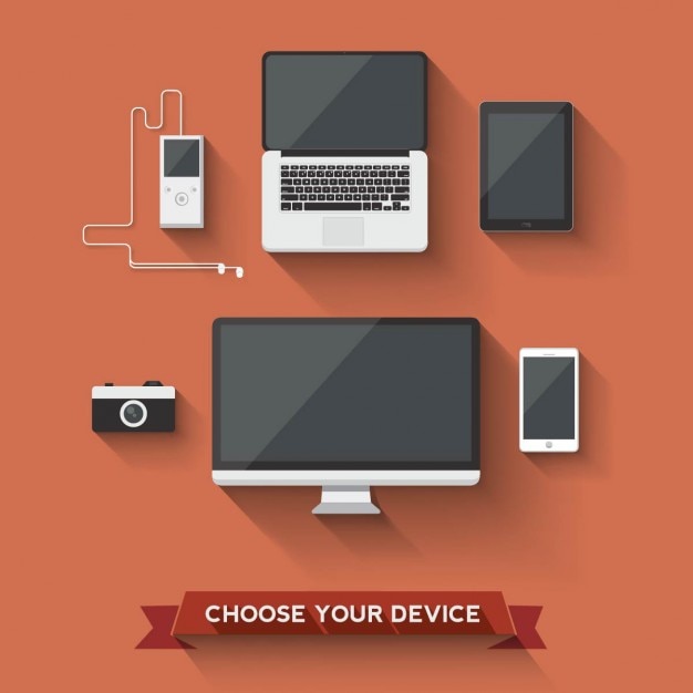 Different devices on a red background