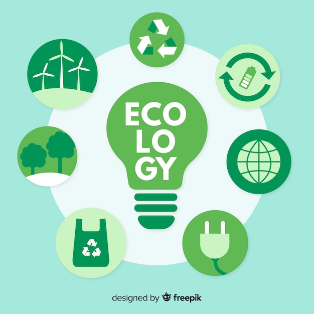 Free vector different ecology concepts around a lightbulb