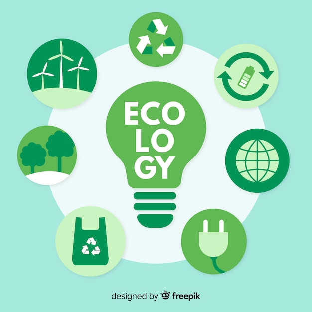 Different ecology concepts around a lightbulb