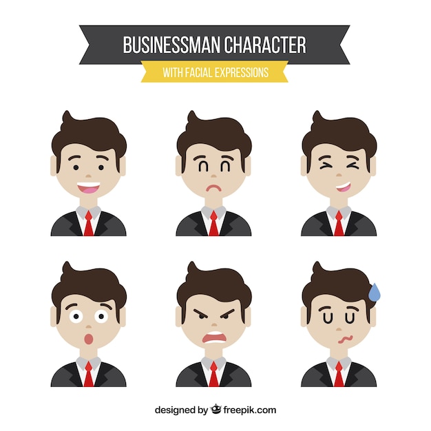 Free vector different expressions set of businessman