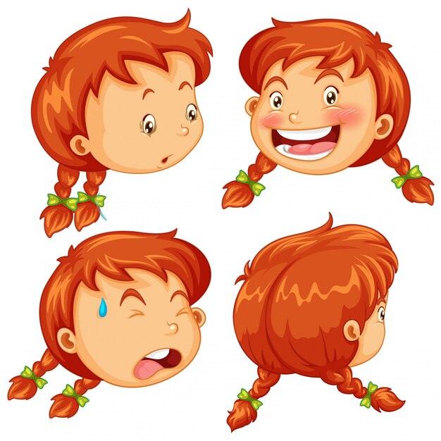 Different facial expressions of little girl illustration