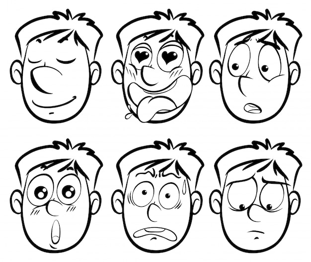 Different facial expressions on man