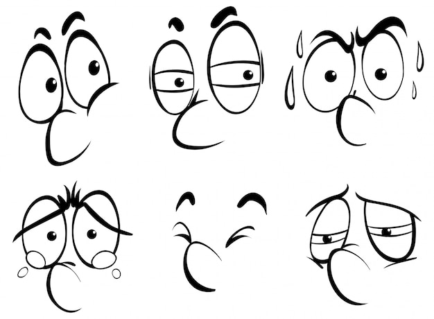 Different facial expressions on white background