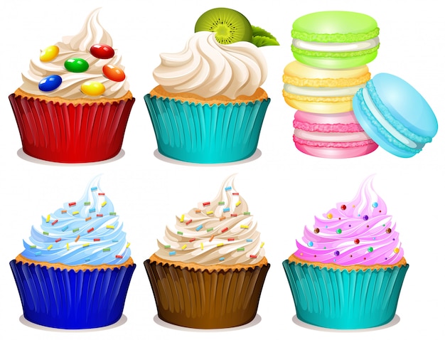 Free vector different flavor of cupcakes