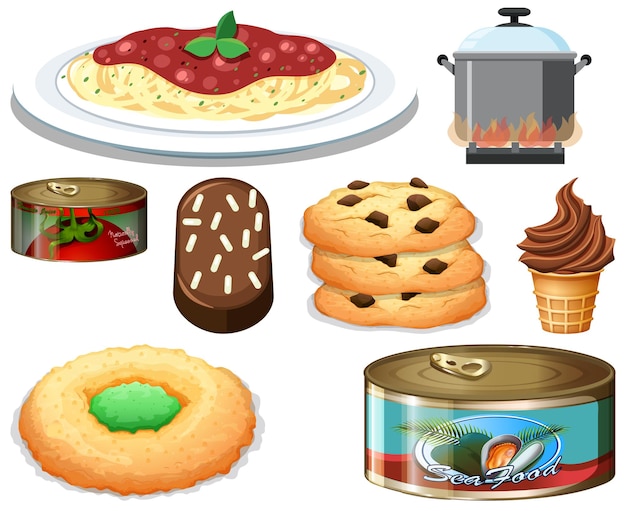 Free vector different foods cartoon collection