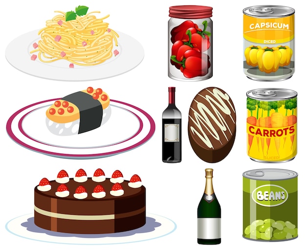 Free vector different foods cartoon collection