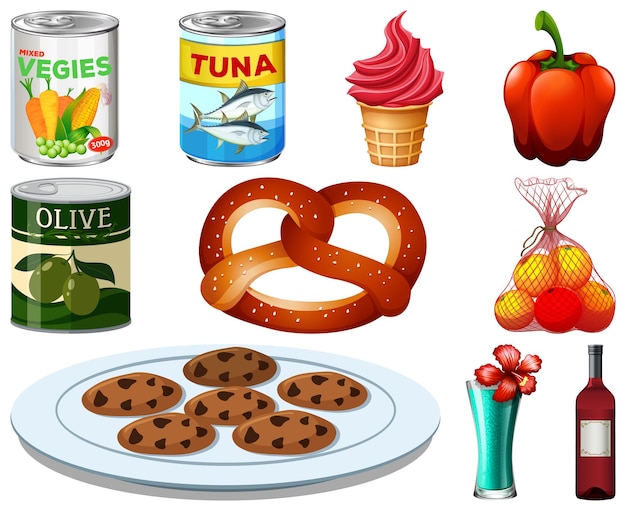 Free vector different foods cartoon collection