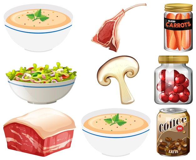 Free vector different foods cartoon collection