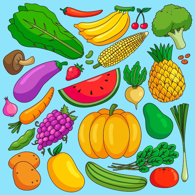 Free vector different fruits and vegetables