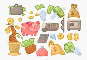 Free vector different funny money elements vector illustrations set