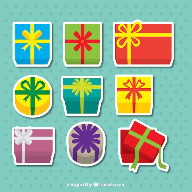 Free vector different gift boxes stickers