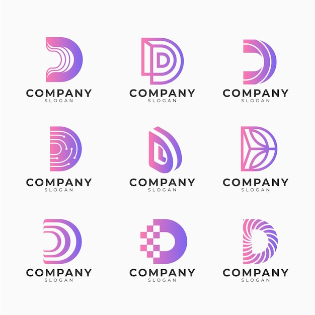 Free vector different gradient d logos set