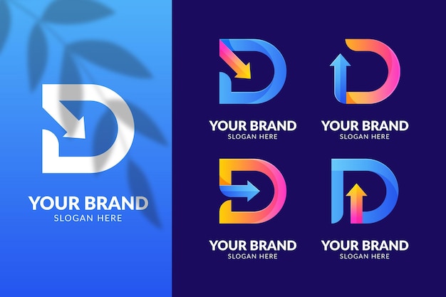 Different gradient d logos set