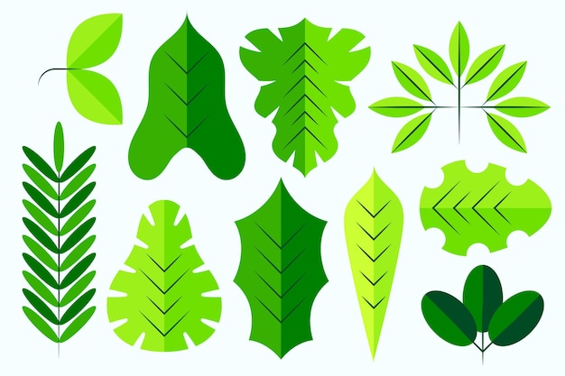 Free vector different green leaves flat design