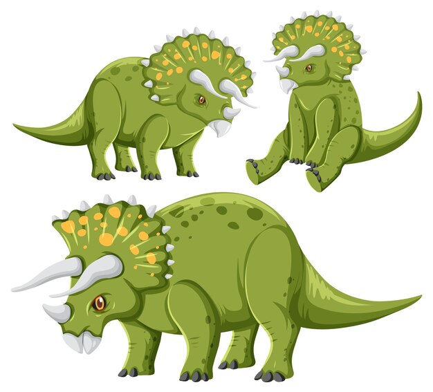 さまざまな緑のトリケラトプス恐竜コレクション