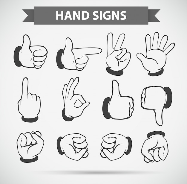 Different hand gestures on white background