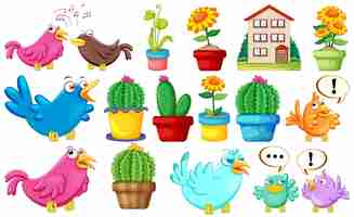 Free vector different house designs and cute birds