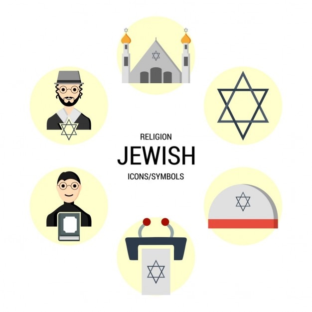 Free vector different icons of the jewish religion