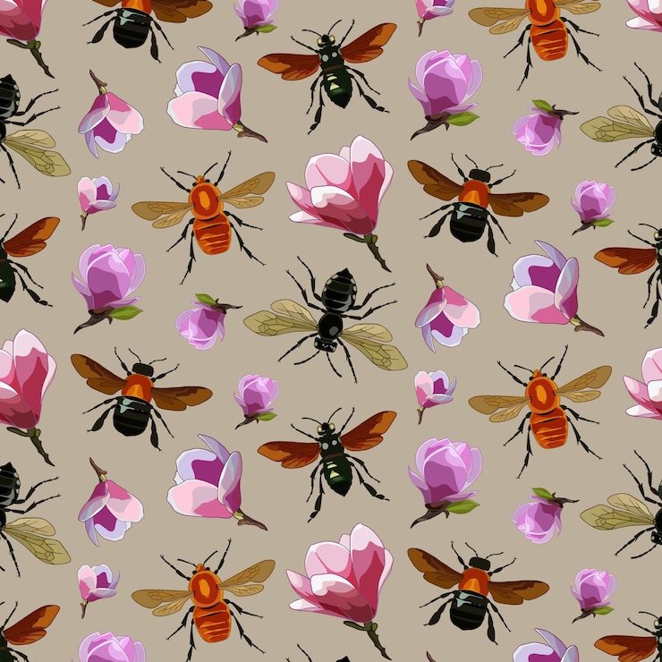 Free Vector different insects and plants pattern