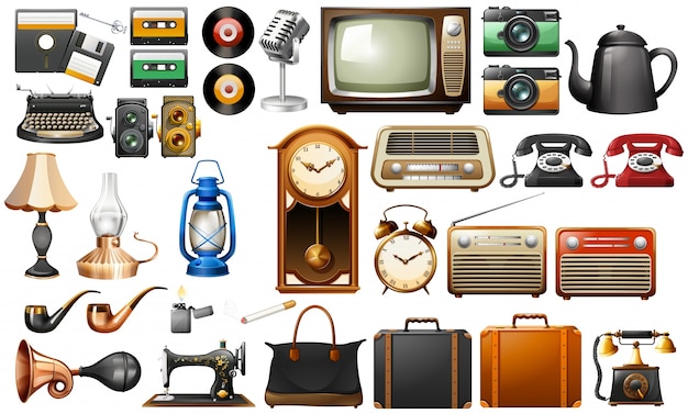 Free vector different kind of antiques illustration