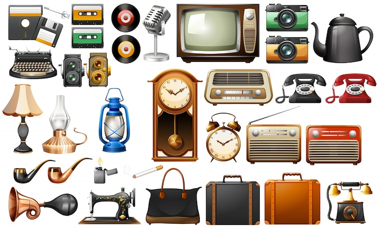 Free Vector different kind of antiques illustration