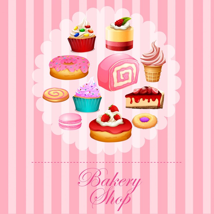 Free Vector different kind of desserts in pink