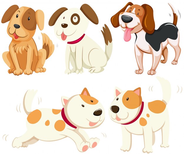 異なる種類の子犬のイラスト