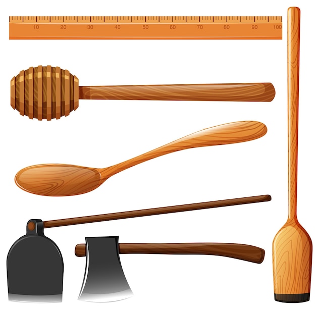 Different kind of wooden equipment