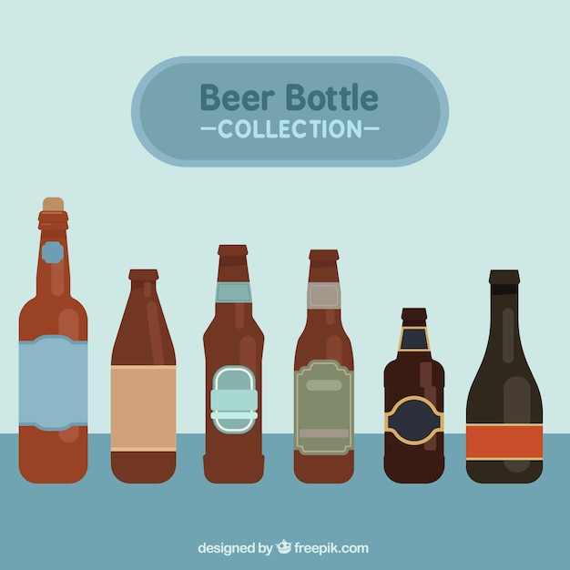 Different kinds of beer bottles with labels