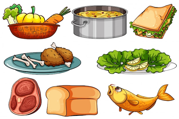 Vettore gratuito diversi tipi di cibo e snack illustrazione