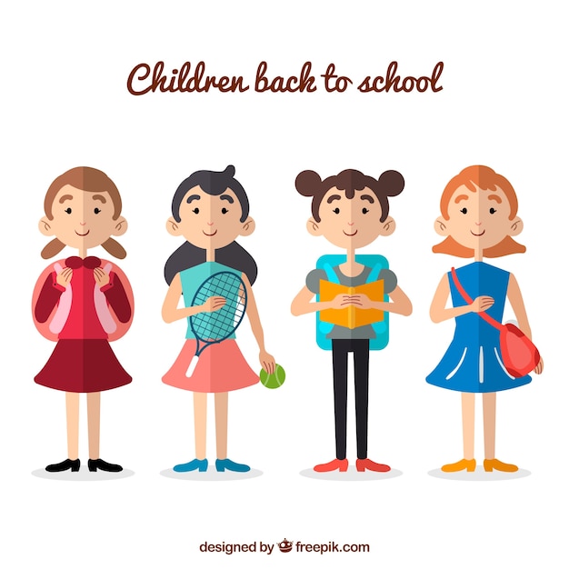 Free vector different kinds of girls going to school