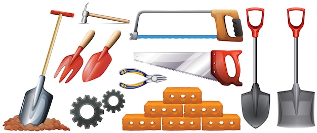 Бесплатное векторное изображение Иллюстрация различных видов строительных инструментов
