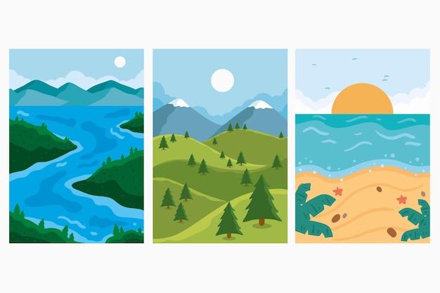 Free vector different landscape collection