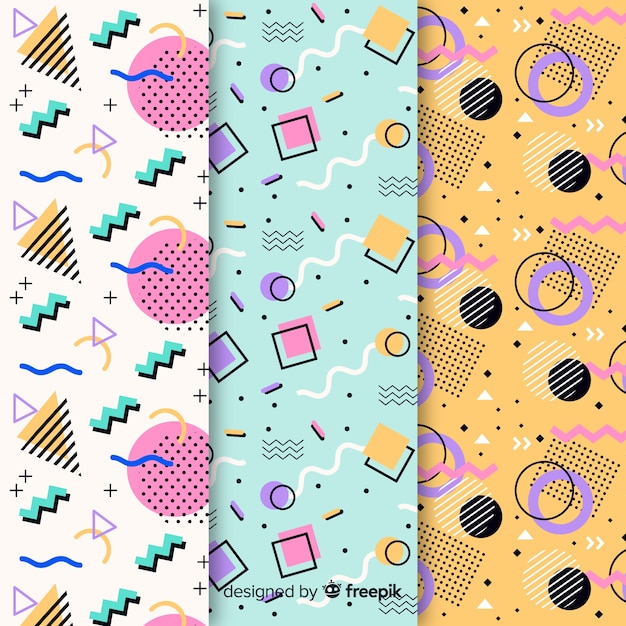 Free vector different memphis patterns set