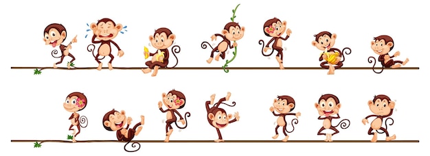 Free vector different monkey cartoon characters on the rope