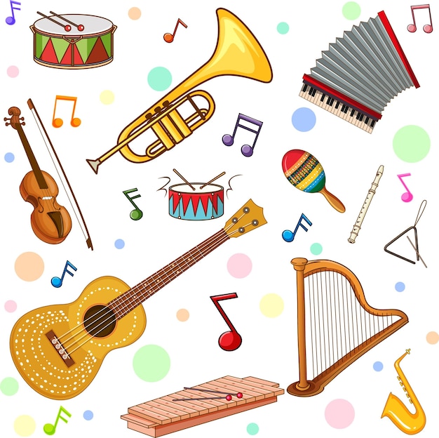 Free vector different music instruments seamless pattern