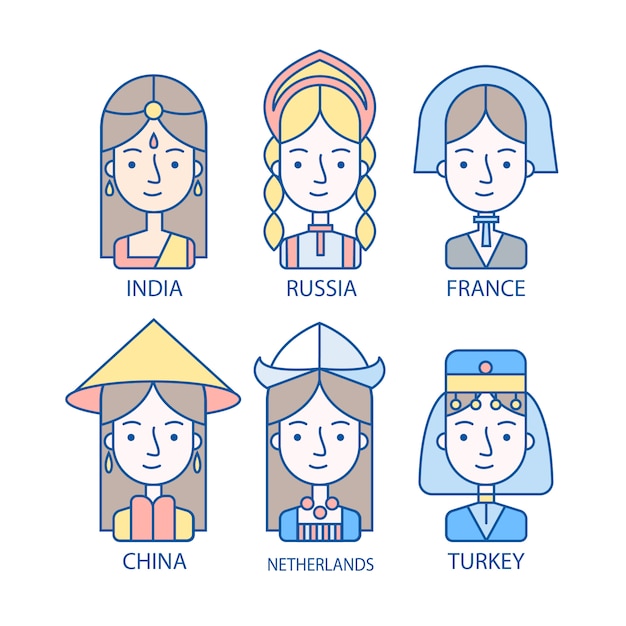 Free vector different nationalities avatars