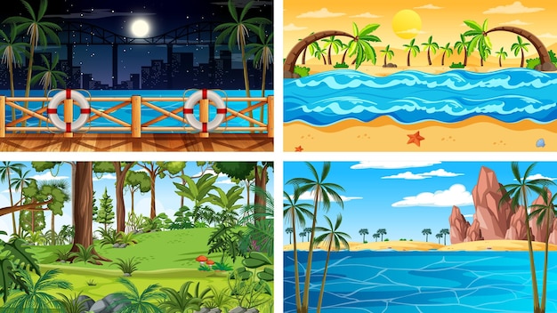 Free vector different nature horizontal scenes