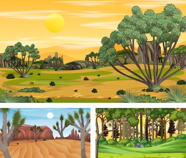 Free vector different nature horizontal scenes