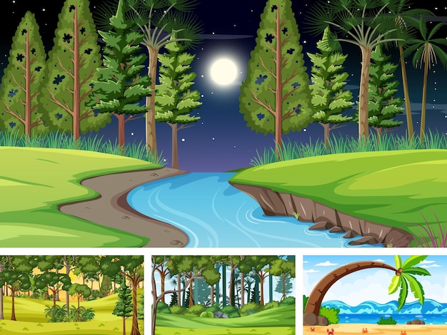 Free vector different nature horizontal scenes