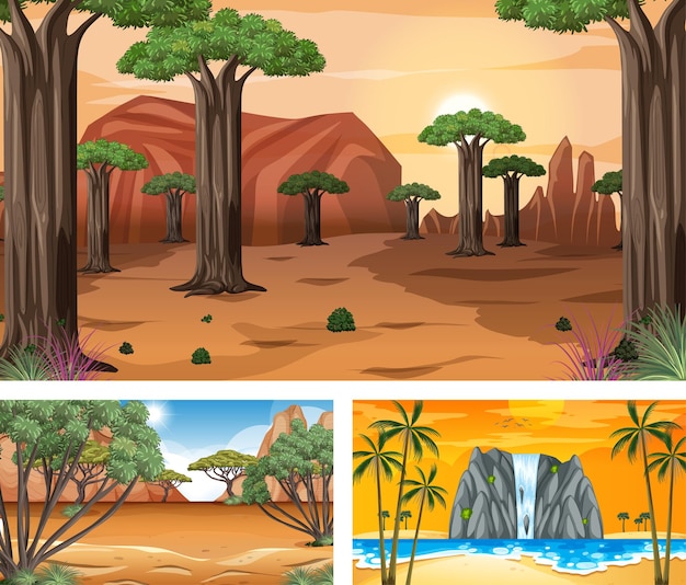 Free vector different nature horizontal scenes