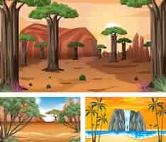 Free vector different nature horizontal scenes