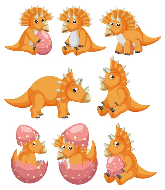 Vettore gratuito collezione di dinosauri triceratopi arancioni diversi
