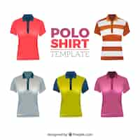 Free vector different patterns female polo shirt collection