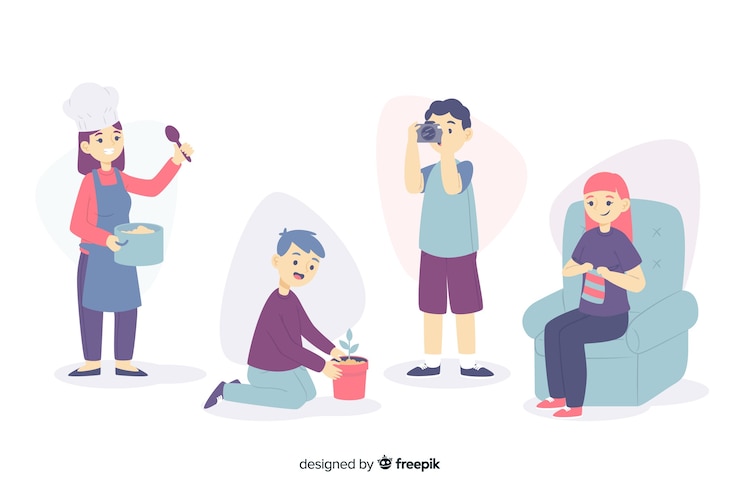 無料Vector 趣味を楽しんでいるさまざまな人々