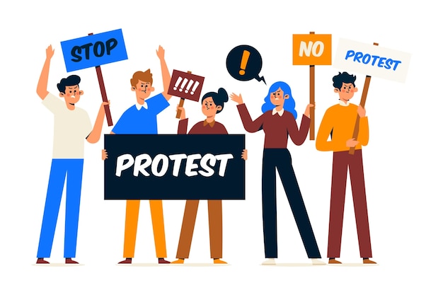 Free vector different people participating at a protest